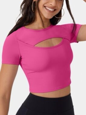 Halara Cut Out Cropped Workout Top Pink Short Sleeve Activewear Size L